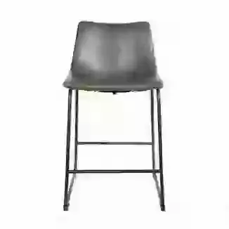 Counter Stool with Metal Leg Frame Vegan Leather Grey Seat  SET OF 2